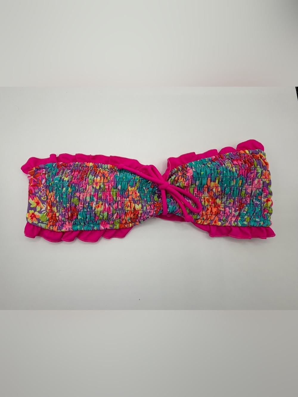Victoria's Secret Floral Smocked Bandeau Bikini Top in Hot Pink Multi